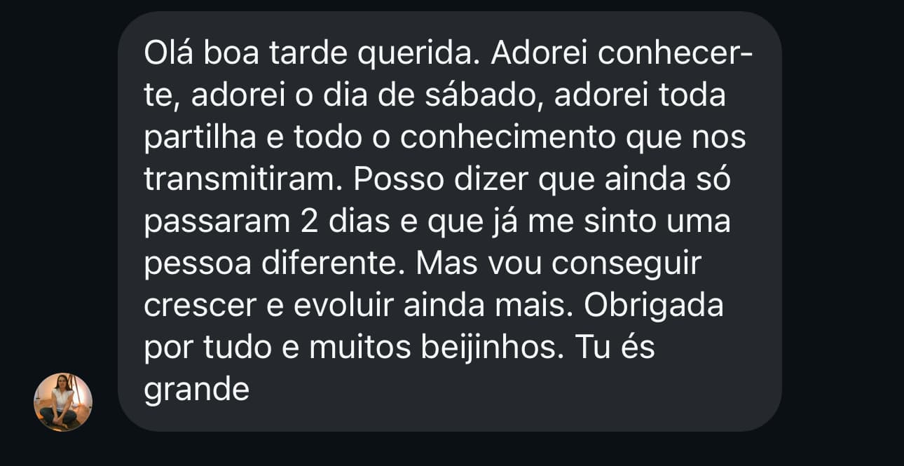 Print de mensagem no WhatsApp de uma participante de formação a agradecer pelo que aprendeu.