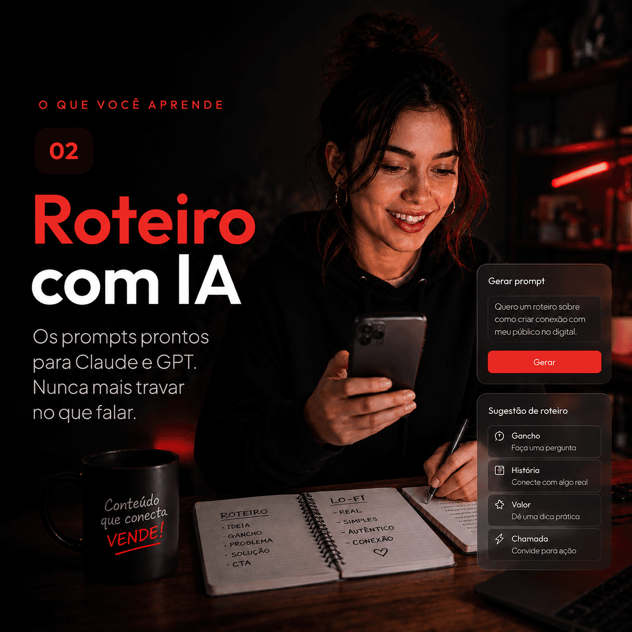 Roteiro com IA: Os prompts prontos para Claude e GPT. Nunca mais travar no que falar.